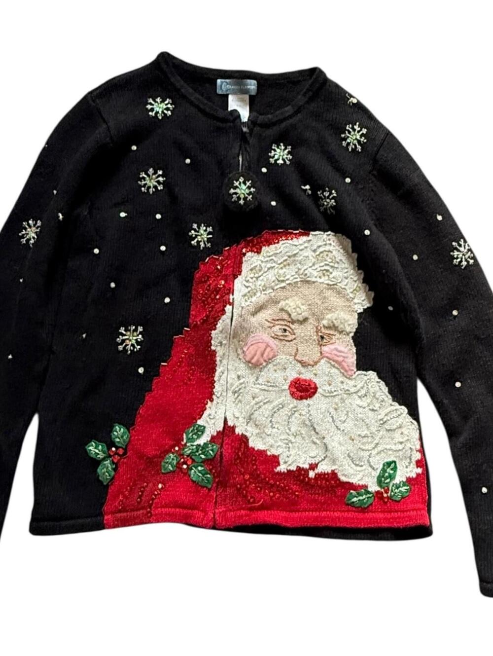 Classic Elements Santa Face Embroidered Cardigan S